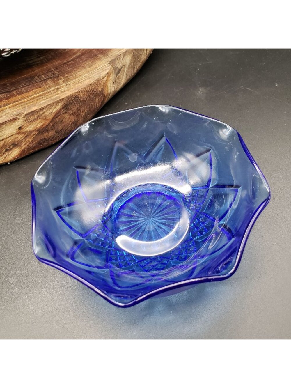 Hazel Atlas Diamond Arches Cobalt Blue Berry Bowl 4.5" Depression Glass